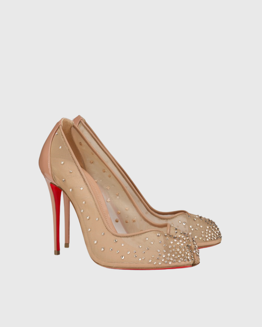 Fiore Rhinestone Mesh Tabi Pumps In Natural