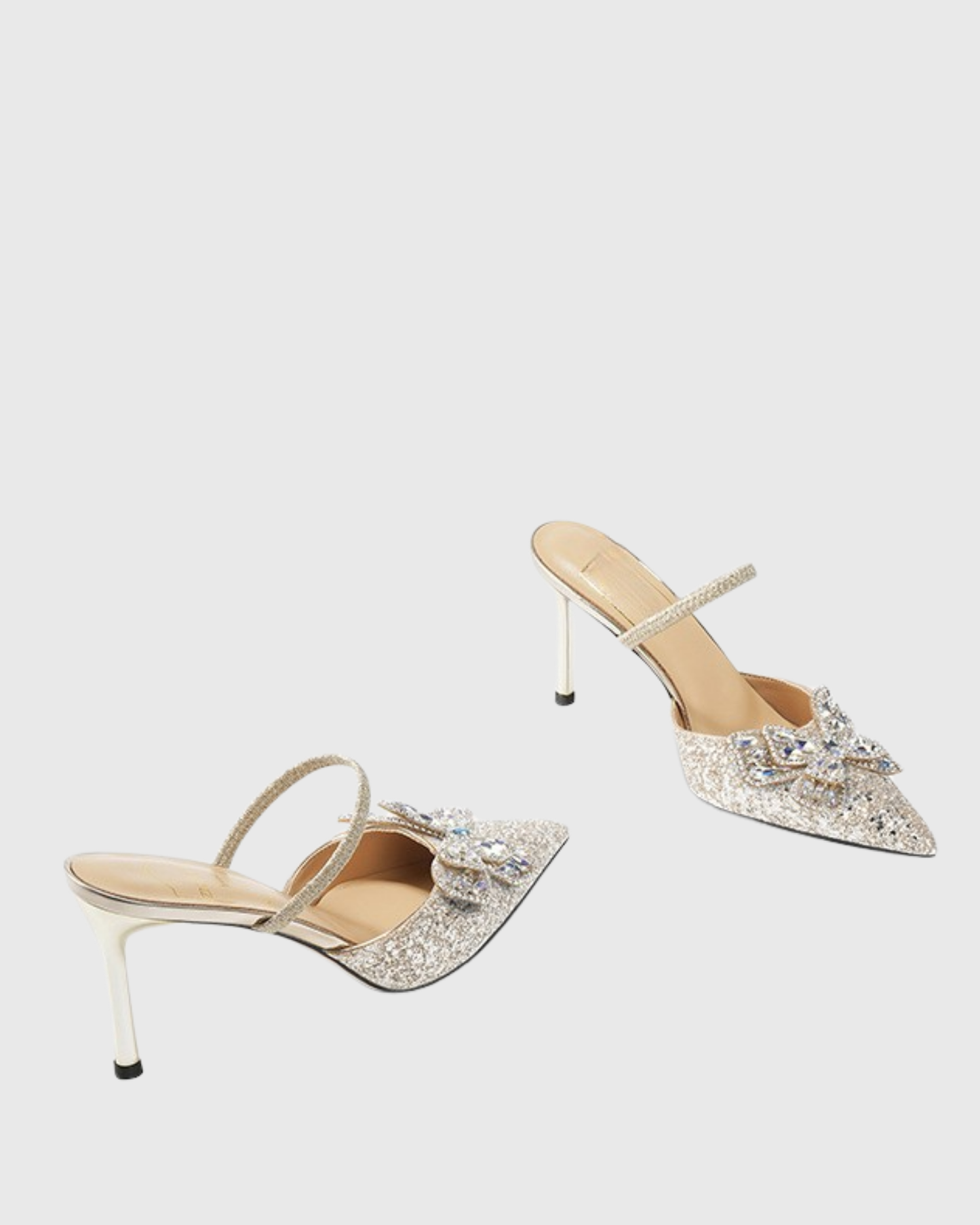 Flora Sequin Butterfly Mules In Gold