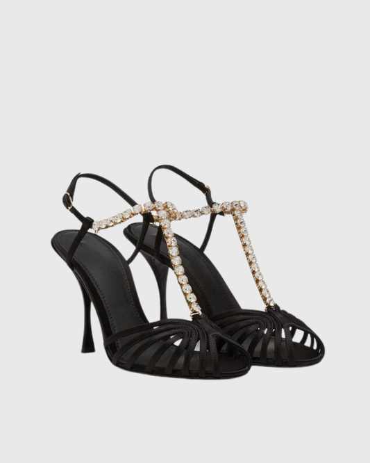 Giannina Golden Rhinestone Chain Cage Sandals