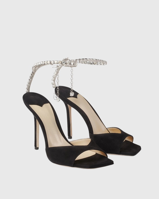Gilberta Suede Rhinestone Strap Sandals In Black