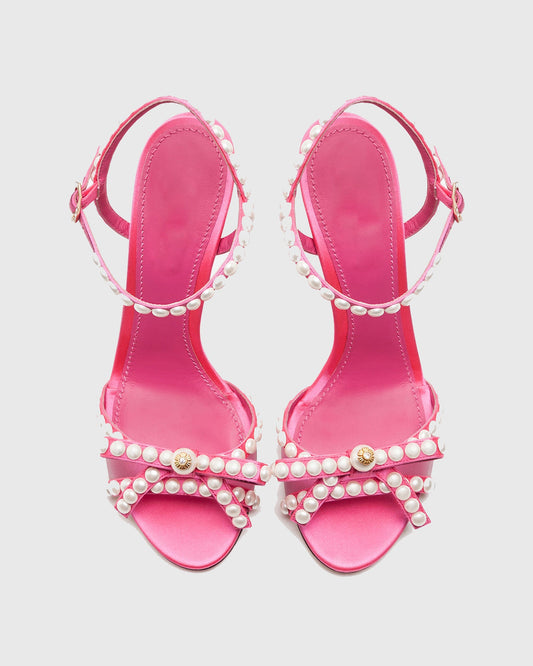 Gina Pearl Bow Ankle Strap Sandals In Pink