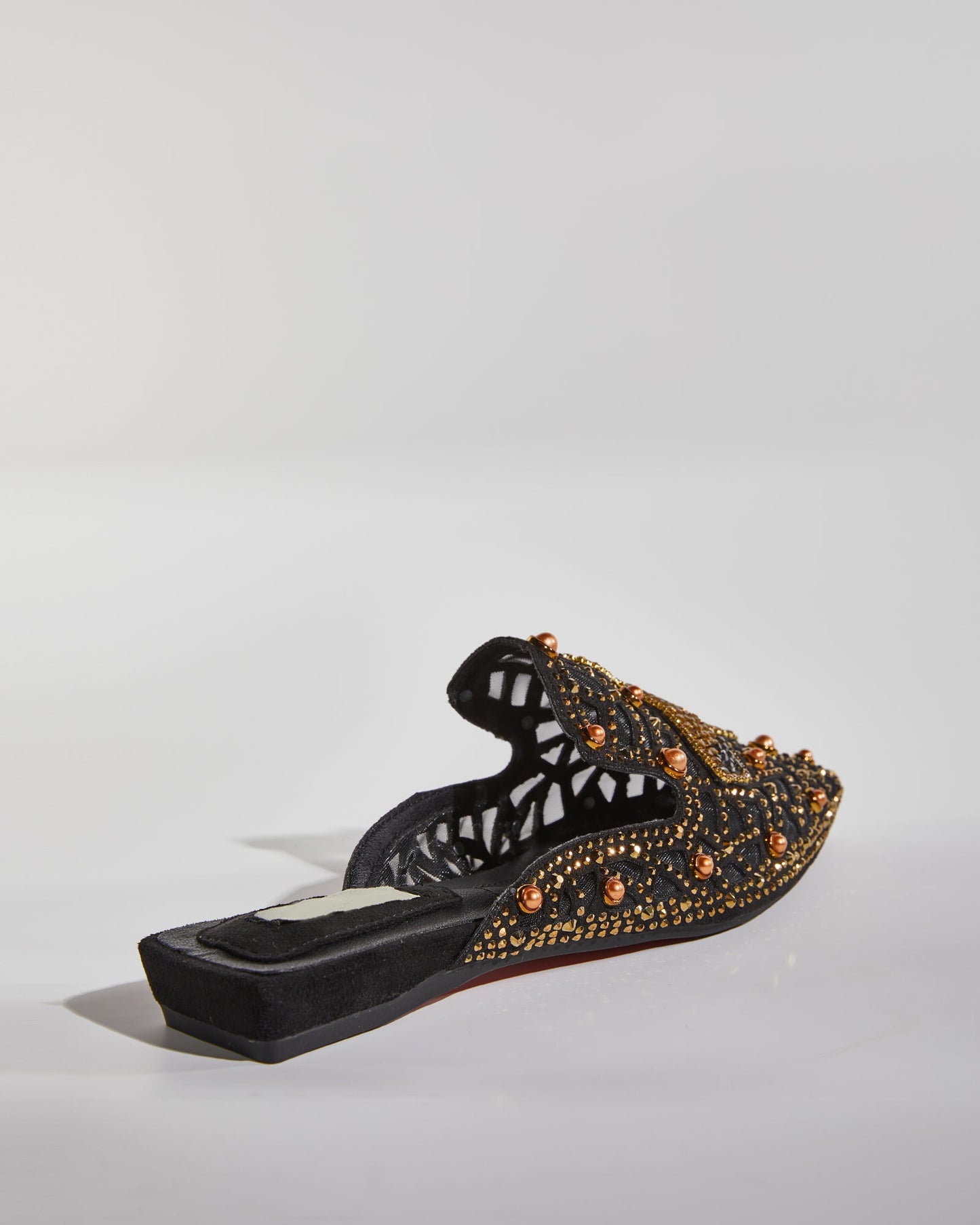Greta Crane Gilded Embellished Slippers In Black