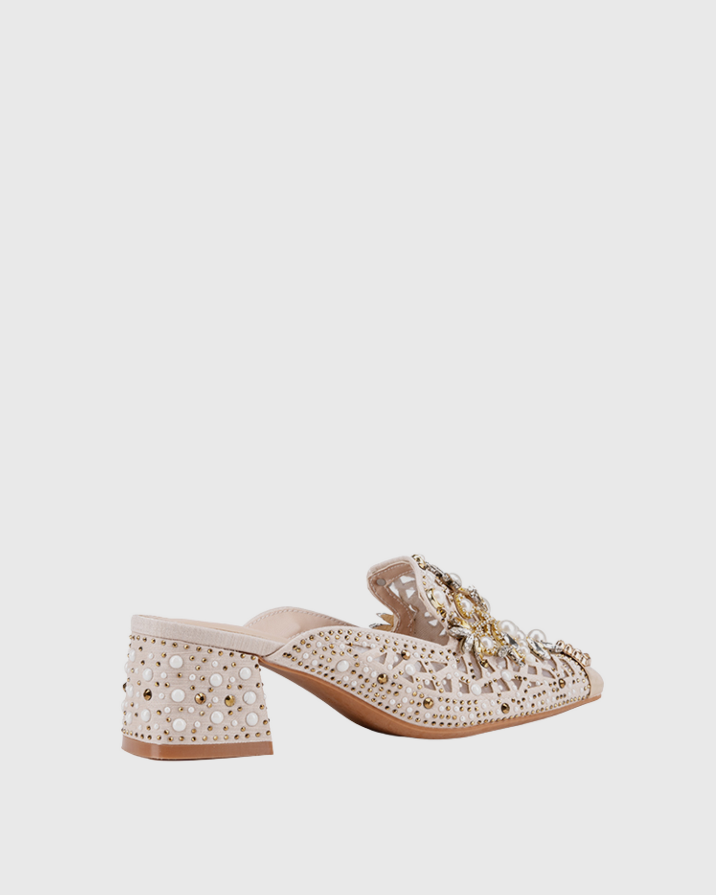 Greta Pearl Embellished Mules In Beige