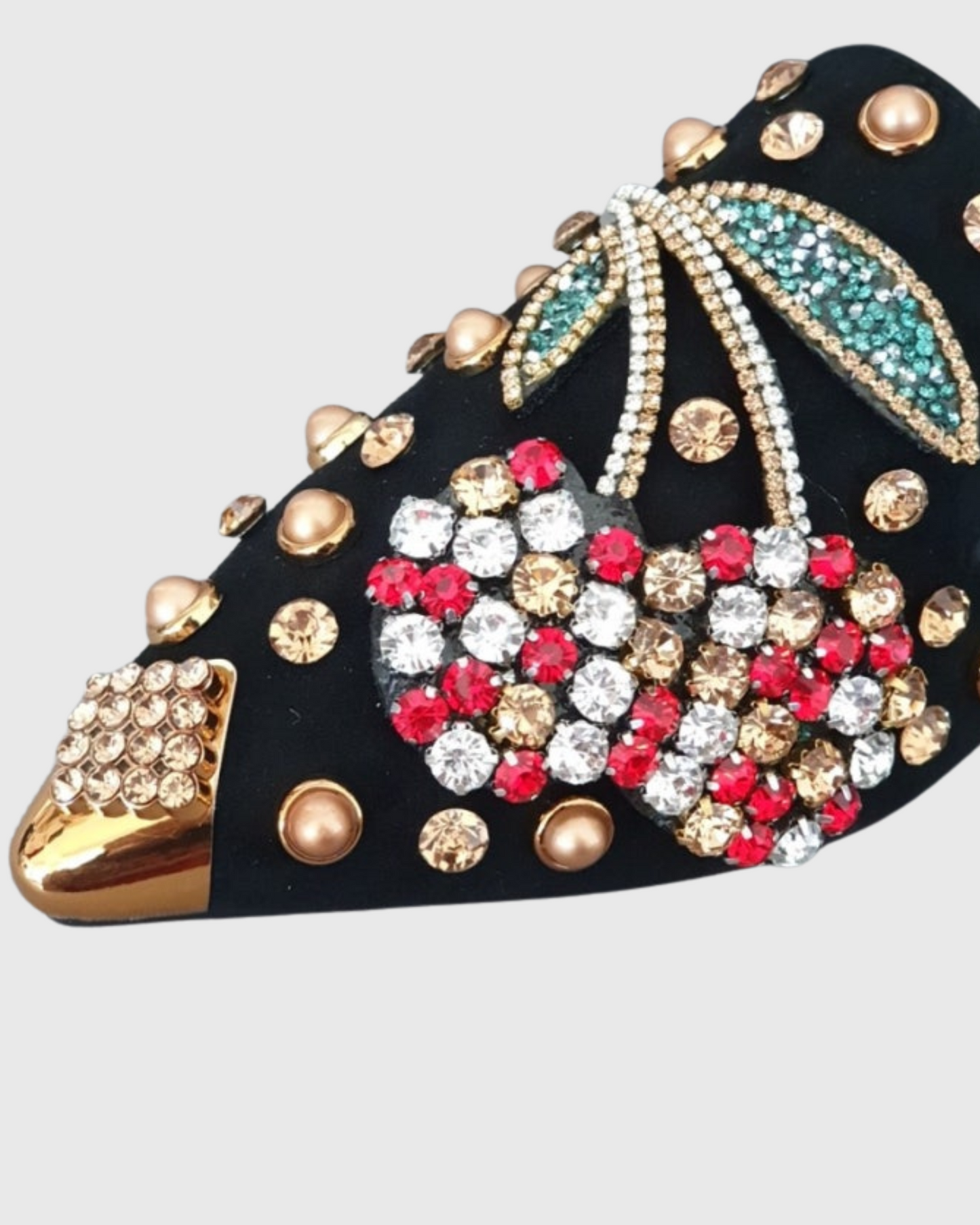 Greta Rhinestone Cherry Slippers In Black