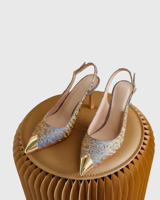 Helen Embossed Satin Slingback Pumps In Blue