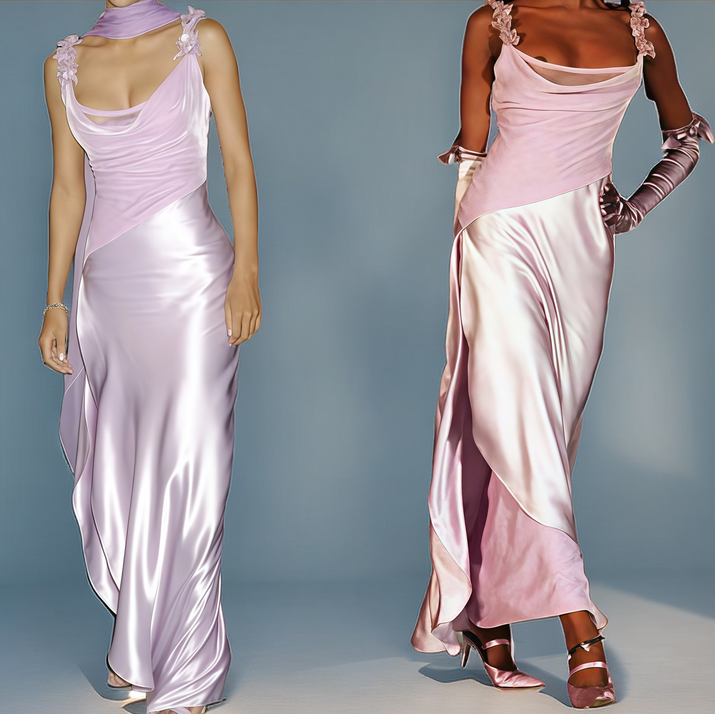 High Quality Silk Satin Lilac Party Dress, Long Gala Evening Prom Dress