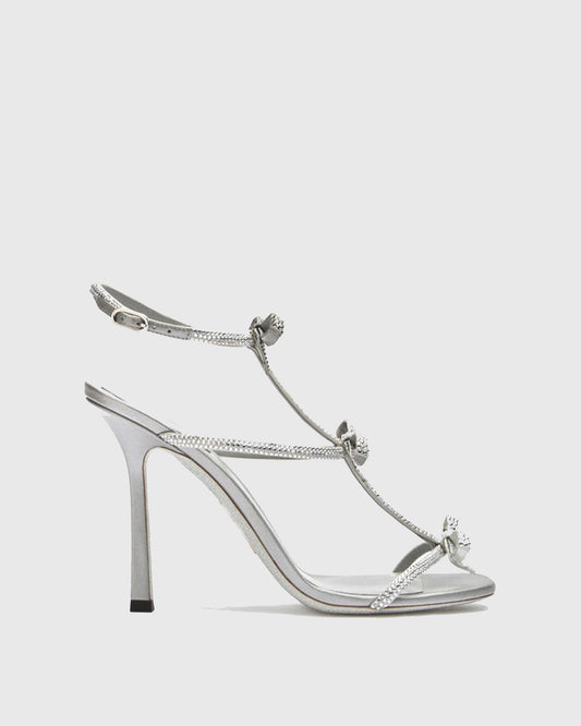 Ilaria Rhinestone Bow Strap Sandals In Silver