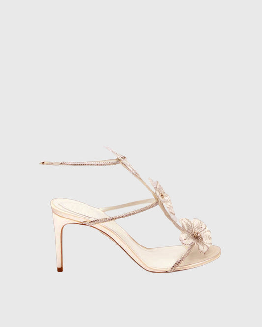 Ilaria Rhinestone Flower Strap Sandals In Gold