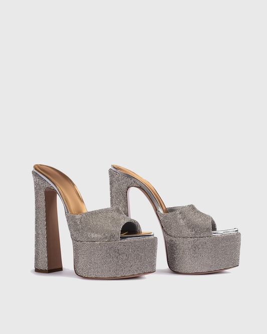 Ilenia Rhinestone Platform Sandals In Silver