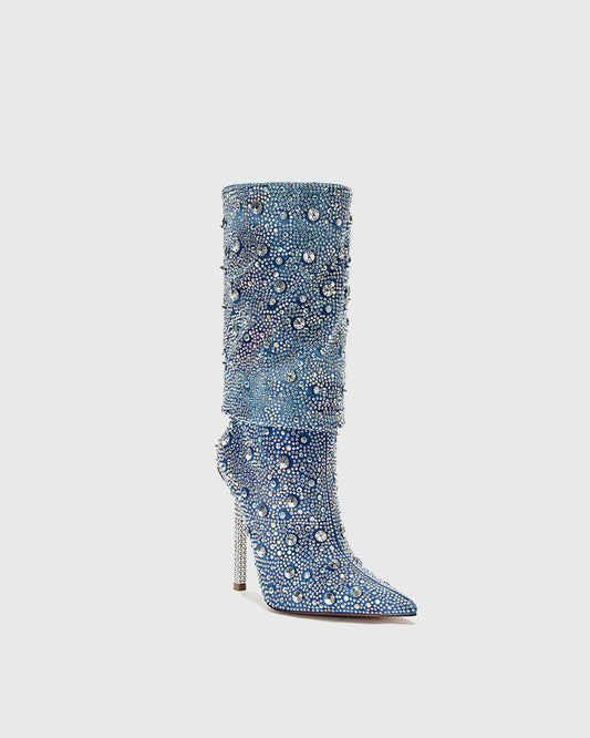 Imelda Rhinestone Ruched Cowboy Mid Calf Boots