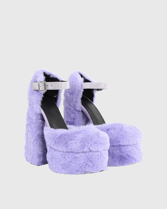 Indie Faux Fur Platform Pumps In Lavender