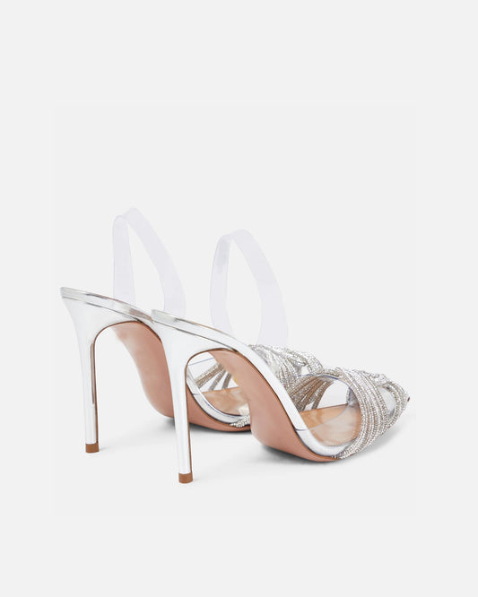 Italia Rhinestone Woven PVC Slingback Pumps In Silver
