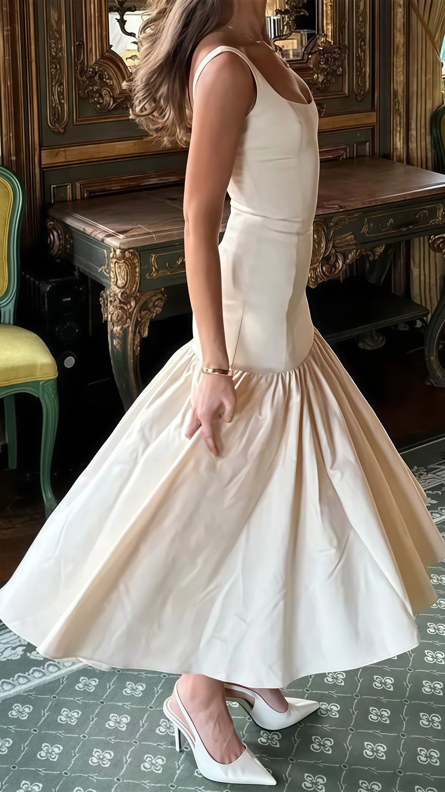 Ivory Mermaid Party Dress, Square Neck Wedding Dress