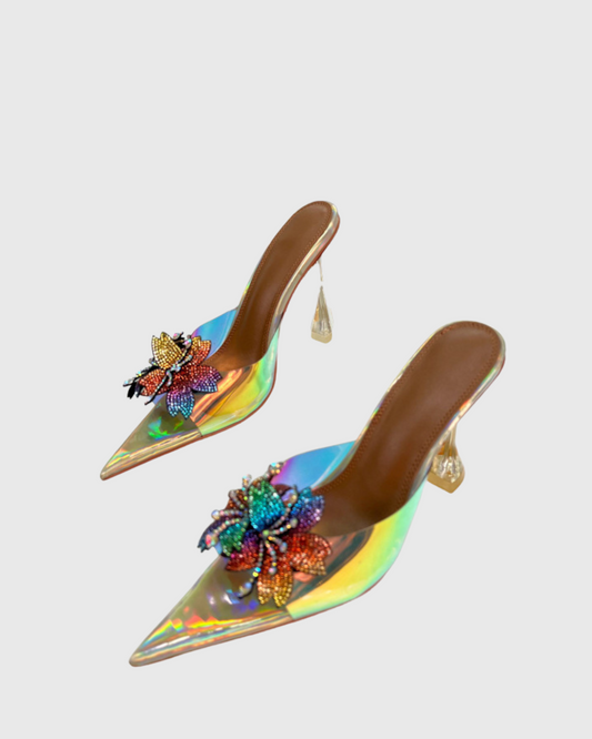 Jade Color Flower Laser Slippers