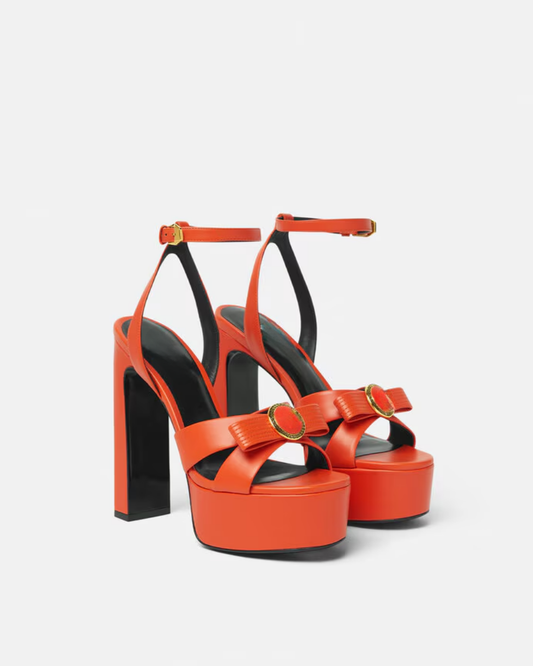 Jayla Satin Strap Platform Sandals In Orange