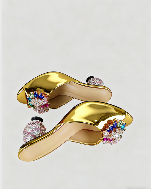 Jewel Ball Slippers In Gold