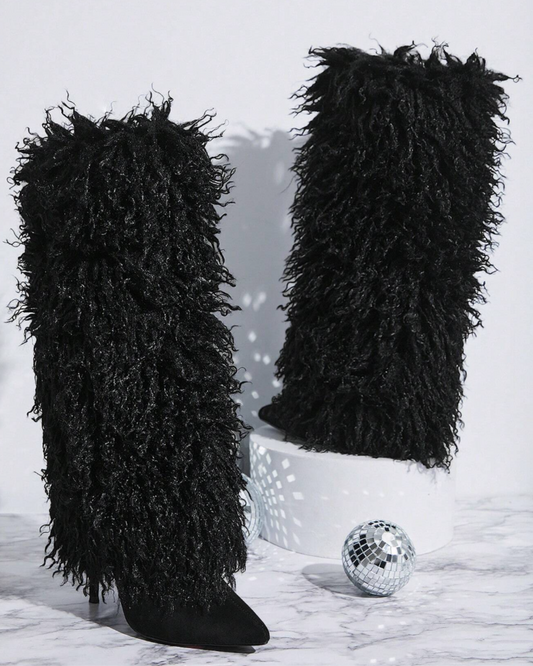 Kai Feather Knee High Boots In Black