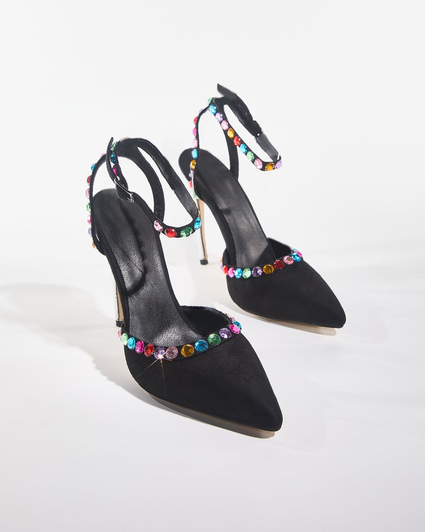 Kaya Rainbow Rhinestone Strap Pumps In Black