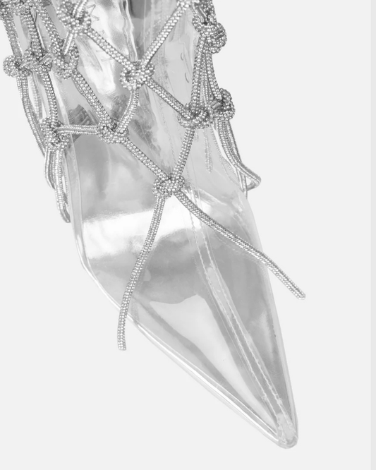 Keira Sparkle Woven Fringe Pvc Knee High Boots