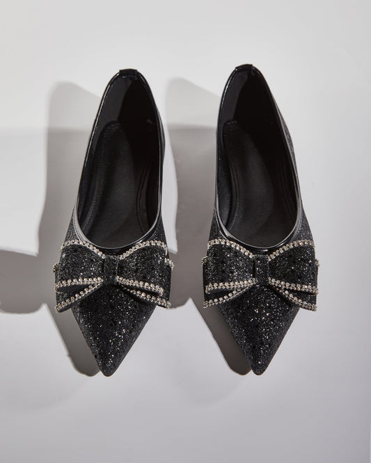 Kia Sparkle Bow Sequin Flats In Black