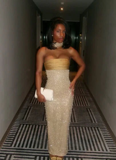 Enchanting Shiny Sequin Strapless Sheath Long Prom Dress Evening Dress TP4319