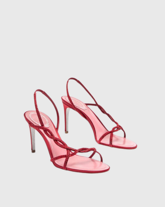 Lana Rhinestone Woven Sandals In Red