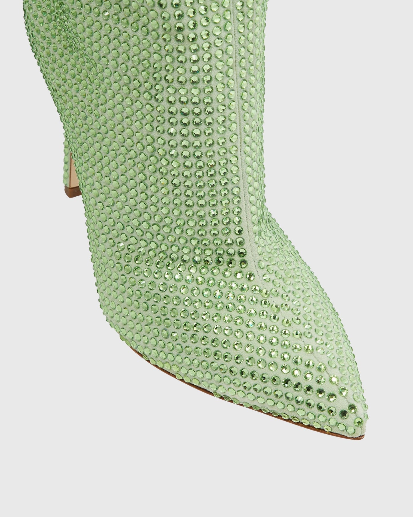 Laurenza Rhinestone Embellished Leather Knee High Boots In Green