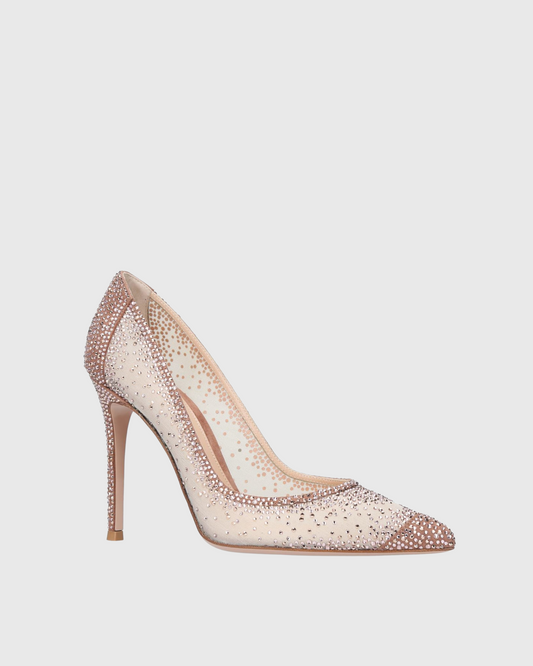 Leone Rhinestone Mesh Pumps In Beige