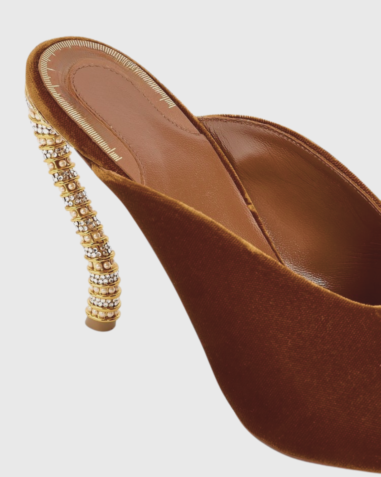 Lexi Irregular Velvet Rhinestone Slippers In Brown