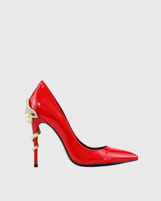 Leyla Rhinestone Snake Pumps In Red