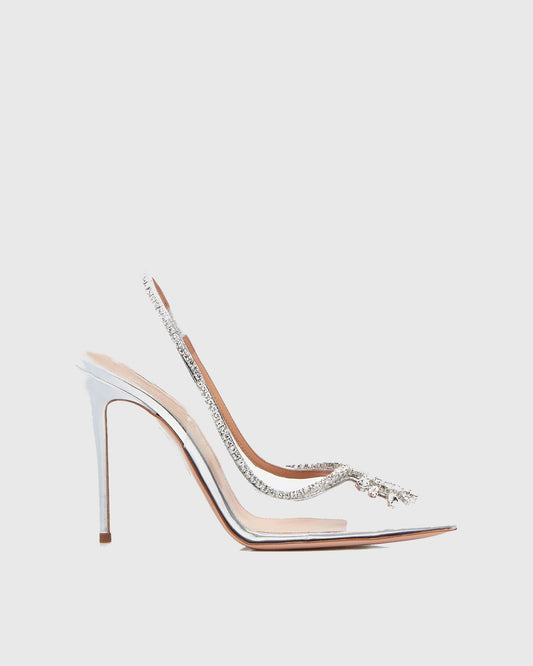 Lido Rhinestone Embellished PVC Slingback Pumps In Silver