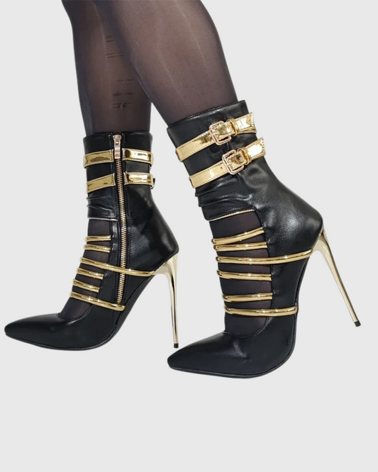 Lilah Golden Strap Bondage Pumps In Black