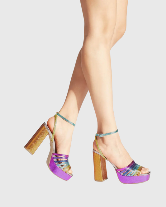 Lilly Rainbow Platform Sandals In Hot Pink