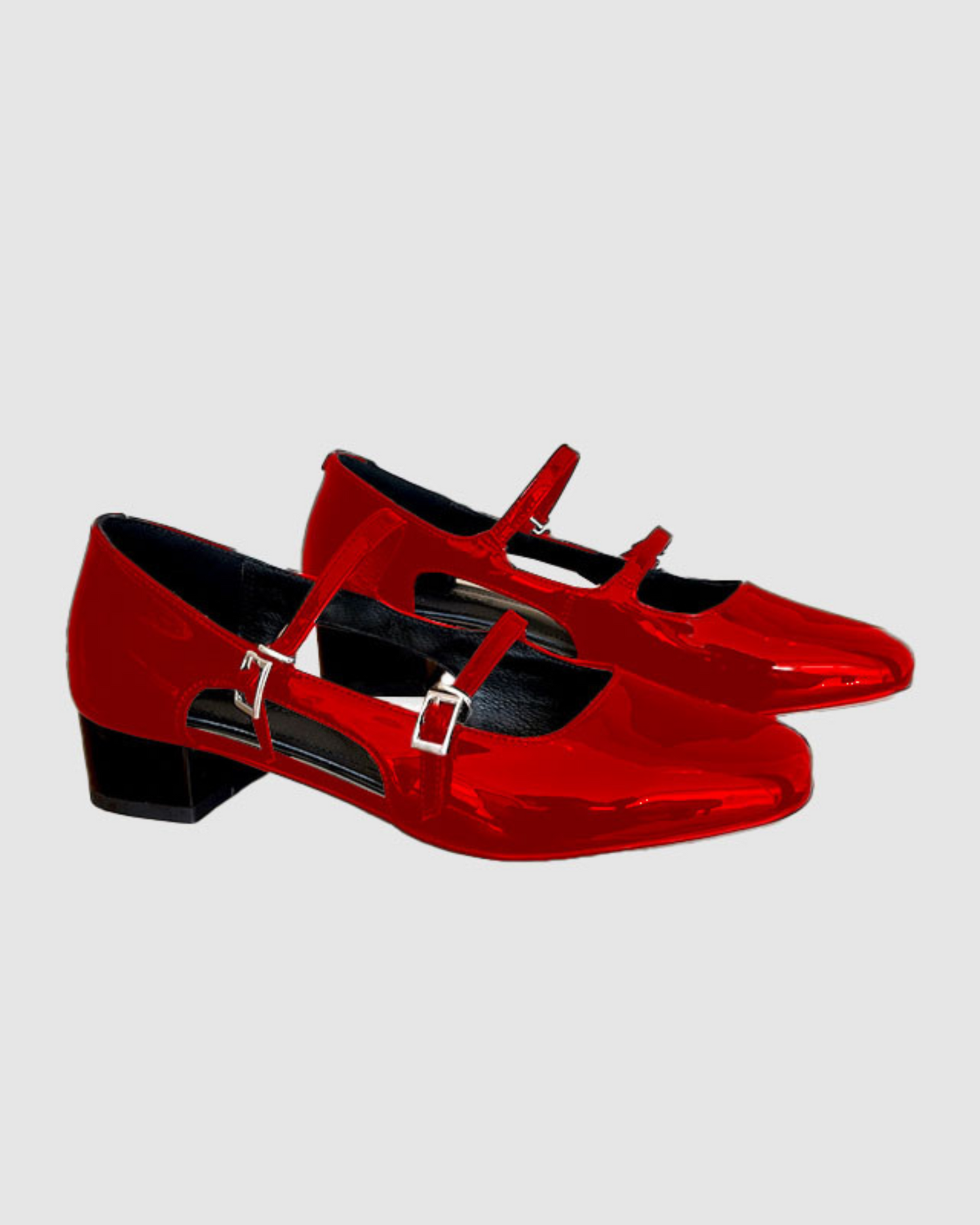 Linda Buckle Double Buckle Ballet Flats In Red
