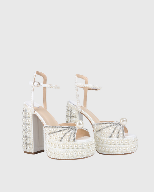 Liviana Rhinestone Pearl Platform Strap Sandals
