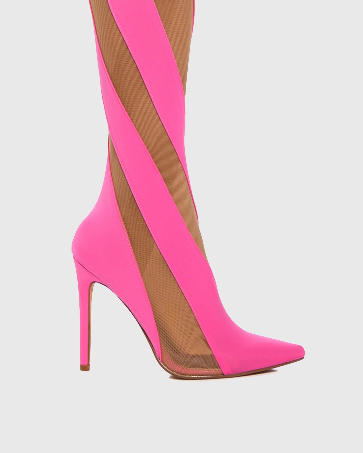 Lorenza Stripe Mesh Over The Knee Boots In Pink