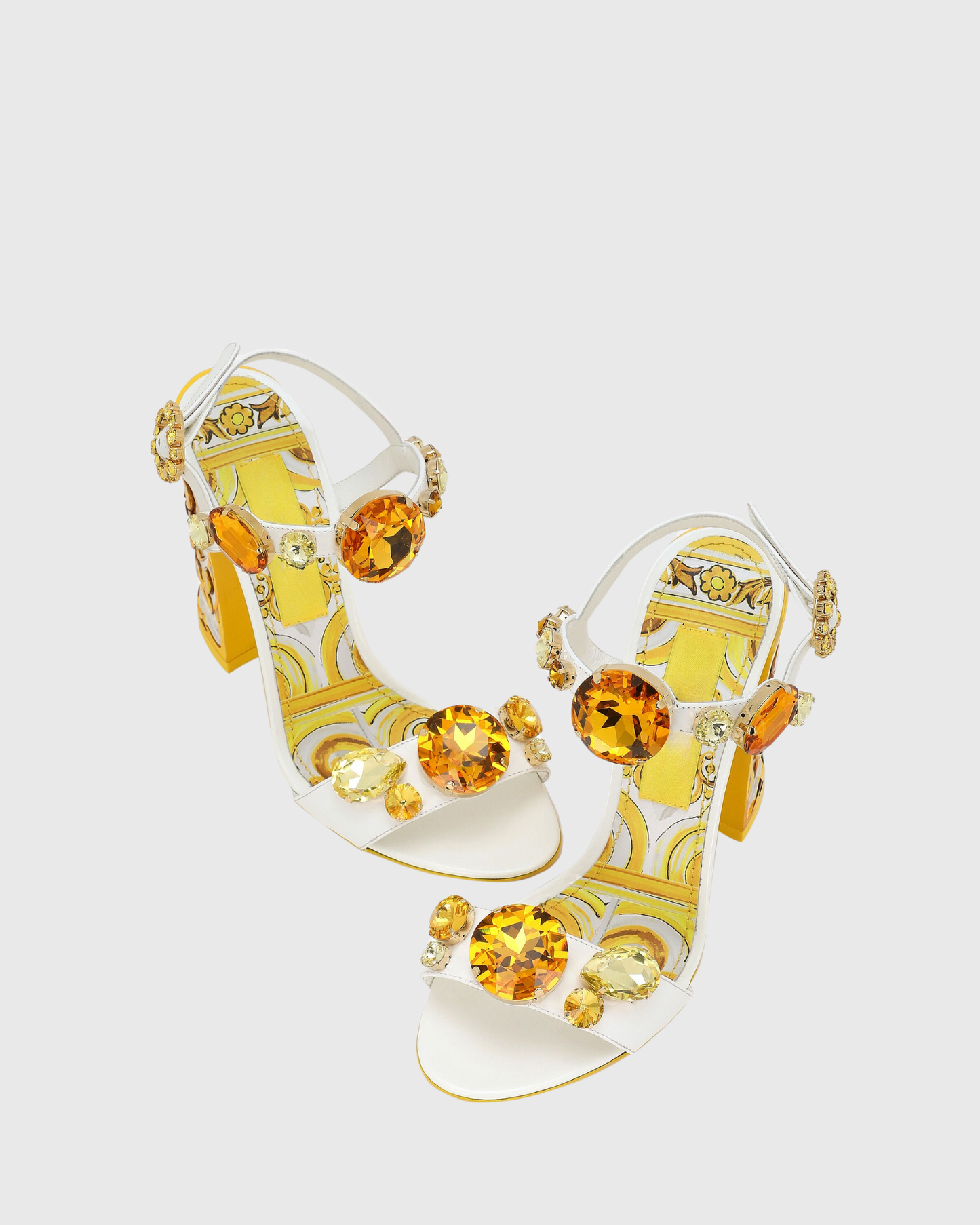 Loreto Flower Print Diamond Strap Sandals In Gold