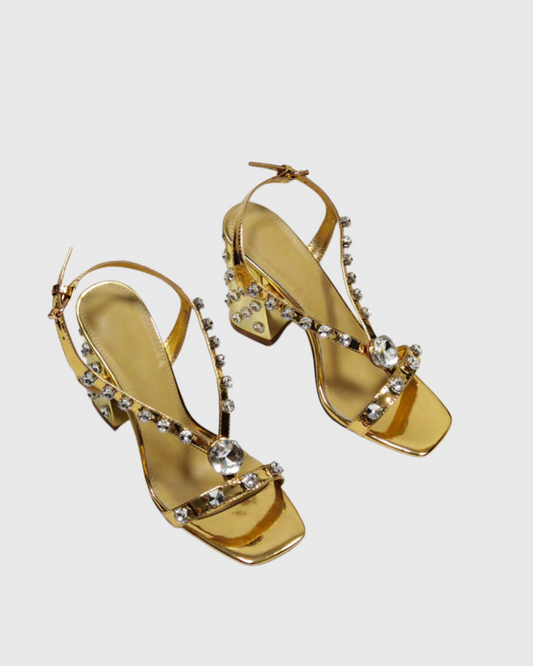 Loreto Rhinestone Slingback Sandals In Gold