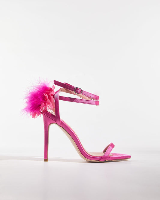 Malia Feather Strap Satin Sandals