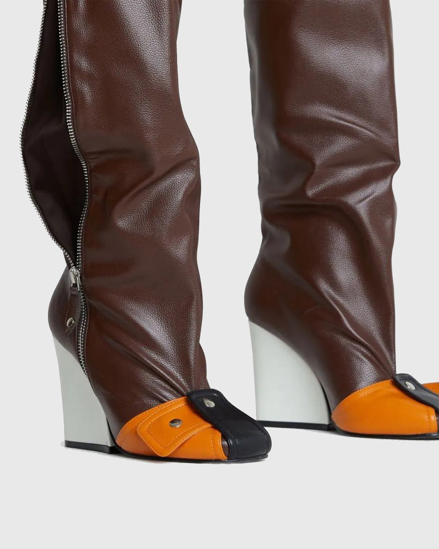 Matilde Splicing Wedge Knee High Boots In Brown