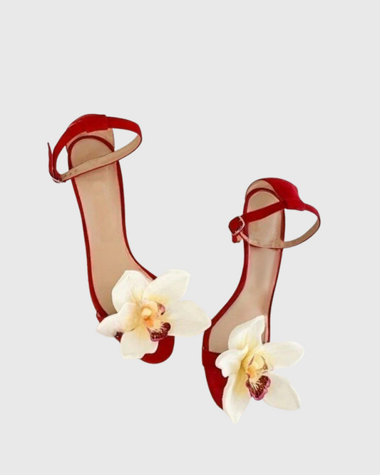 Maurizia 3D Floral Strap Sandals In Red