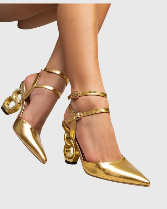 Mavis Metallic Chain Heels