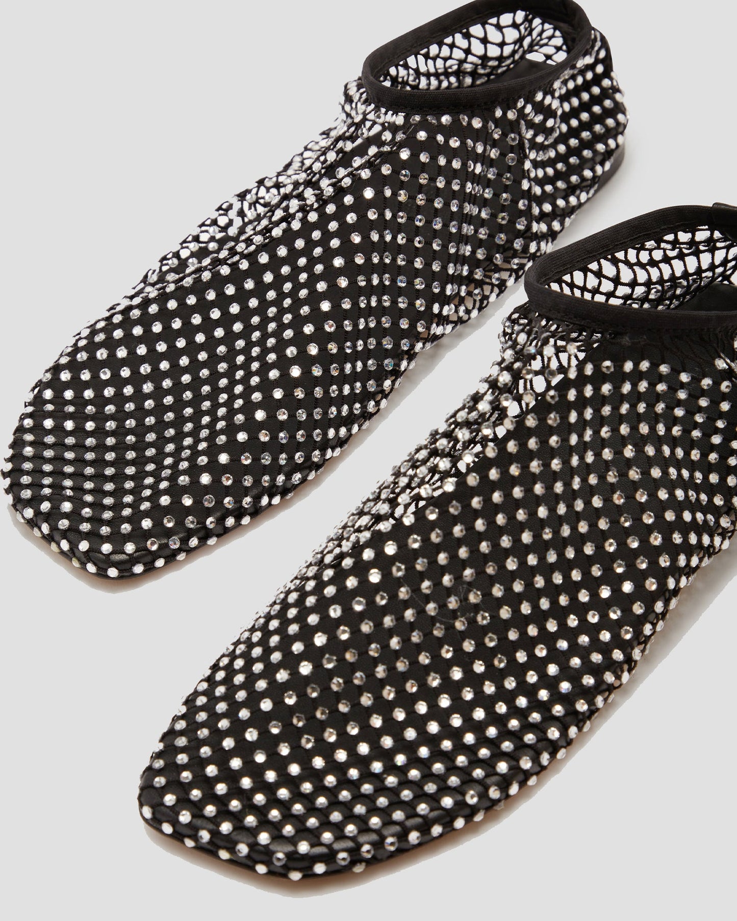 Mia Rhinestone Fishnet Flats In Black