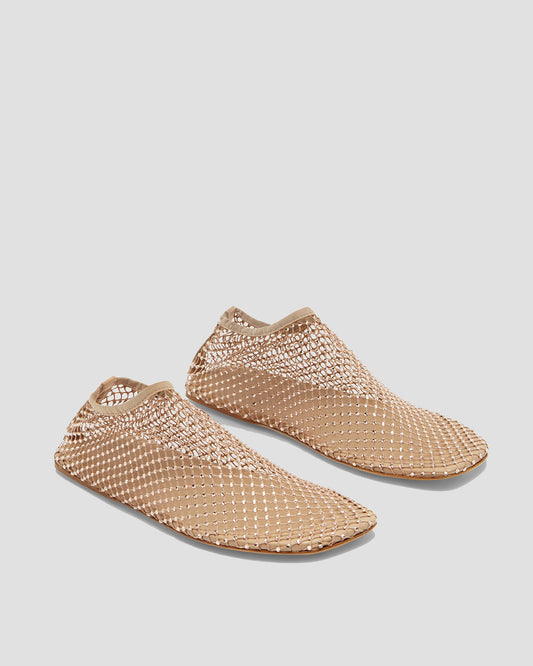 Mia Rhinestone Fishnet Flats In Brown