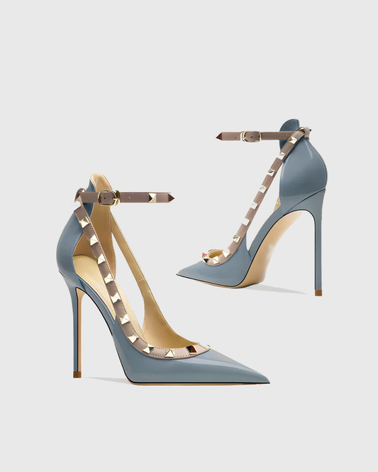 Nella Rivet Embellished Strap Cutout Pumps In Blue