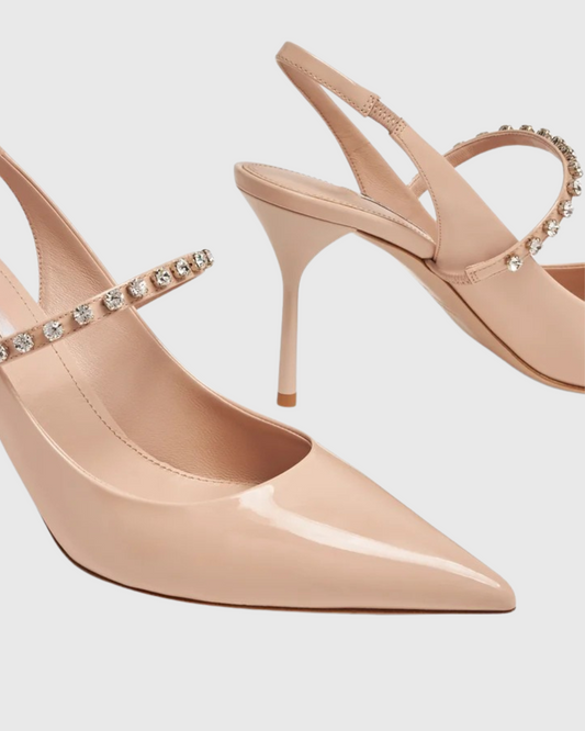 Nerina Rhinestone Strap Patent Leather Pumps In Natural