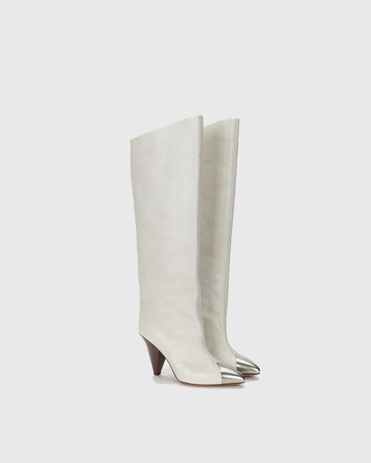 Ninfa Metal Toe Knee High Boots In White
