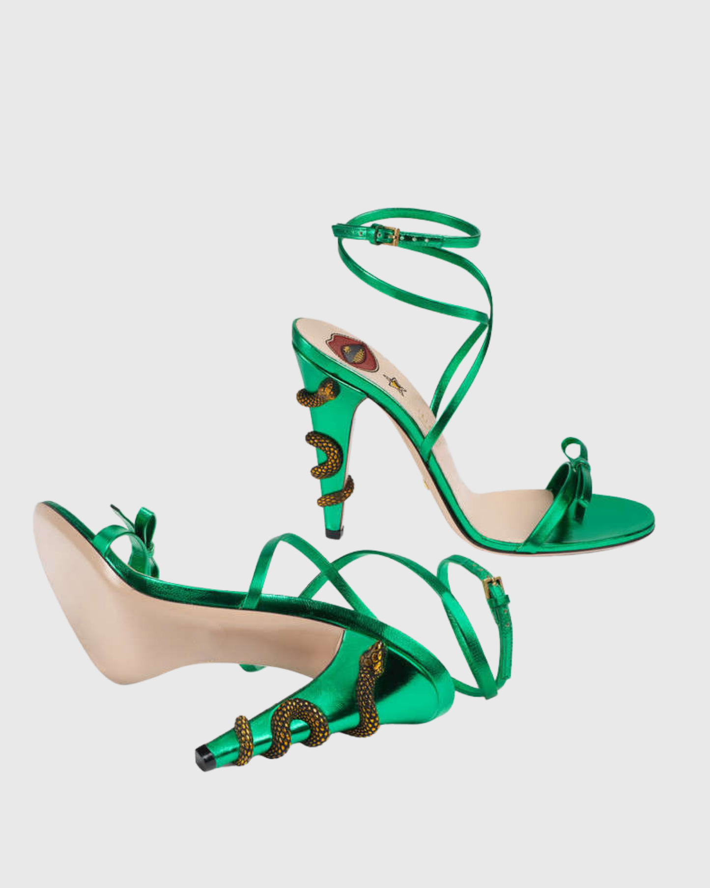 Noor Cross Snake Spiral Heels In Green