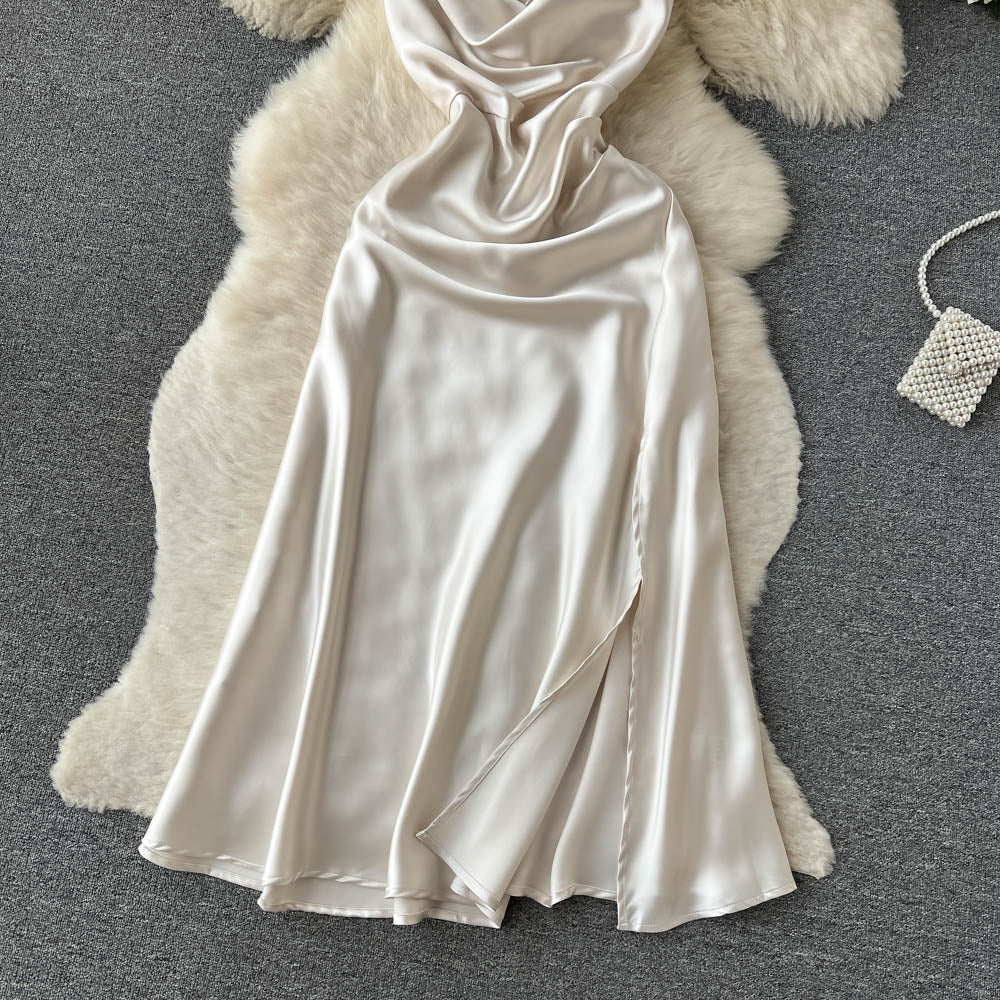 Sexy Spaghetti Straps Silk Satin Dress Women Holiday Dress P192