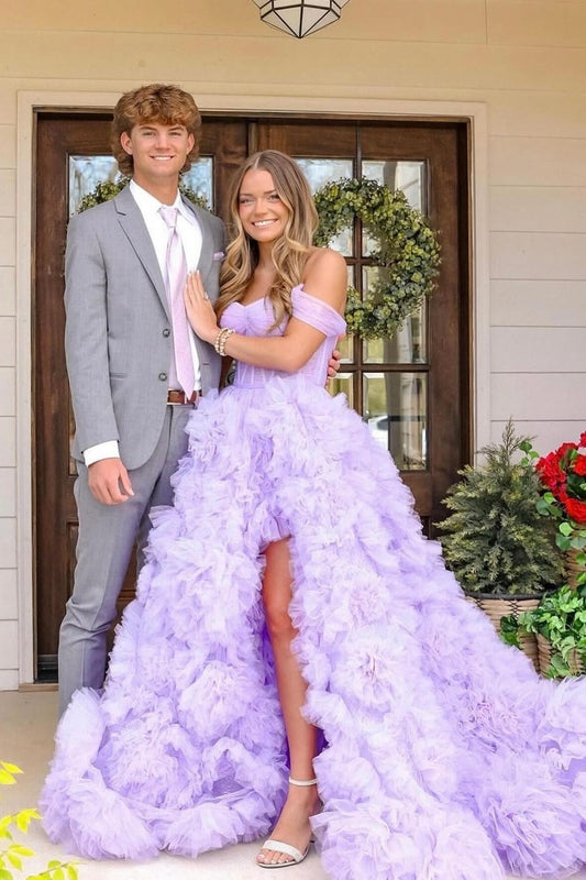 Off The Shoulder Lilac Tulle Prom Ball Gown